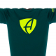 Ausschnitt Vorderansicht eines dunkelgrünen CB T-Shirts aus Bio-Baumwolle (Organic Bio T-Shirt) mit grau-lime-gelbem Ammersee Design der Modemarke AMMERSEE BAVARIA aus Bayern, Deutschland
