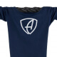 Ausschnitt Vorderansicht eines dunkelblauen CBe Longsleeve T-Shirts aus Bio-Baumwolle (Organic Bio T-Shirt) mit weiss-glitzernem Ammersee Design der Modemarke AMMERSEE BAVARIA aus Bayern, Deutschland