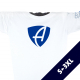 Ausschnitt Vorderansicht eines weissen CB Longsleeve T-Shirts aus Bio-Baumwolle (Organic Bio T-Shirt) mit blau-grauem Ammersee Design der Modemarke AMMERSEE BAVARIA aus Bayern, Deutschland