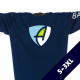Ausschnitt Vorderansicht eines dunkelblauen CB Longsleeve T-Shirts aus Bio-Baumwolle (Organic Bio T-Shirt) mit weiss-blau-grünem Ammersee Design der Modemarke AMMERSEE BAVARIA aus Bayern, Deutschland
