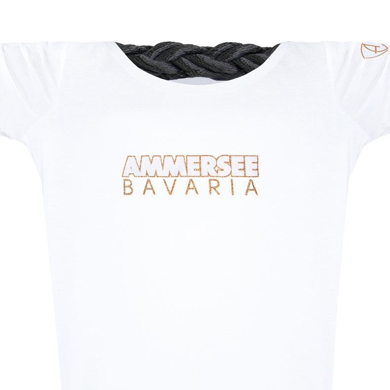 Damen Glitzer-Tshirt tailliert Kurzarmshirt Biobaumwolle CTe | White Goldstar