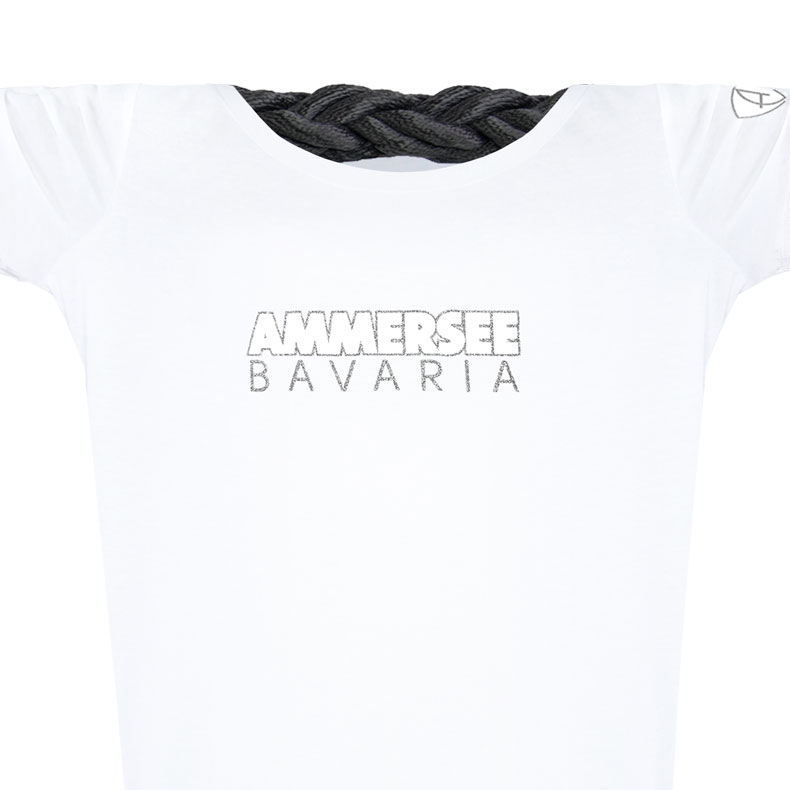 Damen Glitzer-Tshirt tailliert Kurzarmshirt Biobaumwolle CTe | White Silverstar