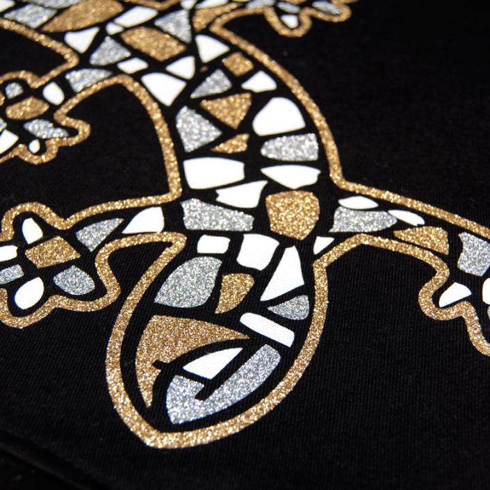 Damen Glitzer-Sweatshirt mit kurzer, lässiger Passform Gecko | Black Goldstar