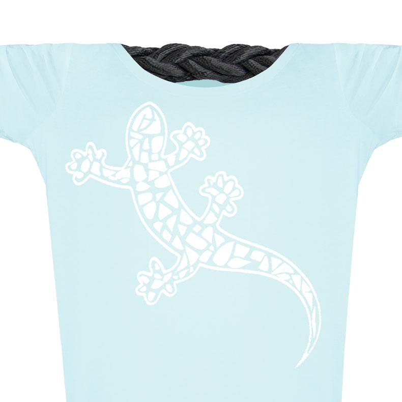Damen Glitzer-Tshirt tailliert Kurzarmshirt Biobaumwolle Gecko | Mint Whitestar