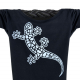 Damen Glitzer-Tshirt tailliert Kurzarmshirt Biobaumwolle Gecko | Black Whitestar