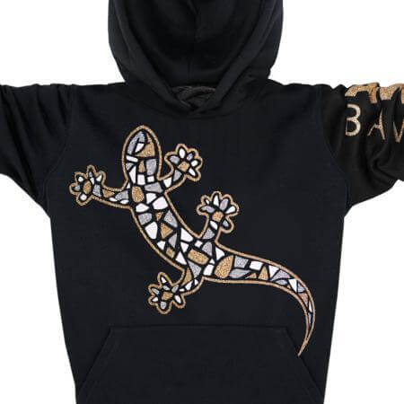 Kinder Glitzer-Hoodie Kapuzenpullover Biobaumwolle Gecko | Black Goldstar