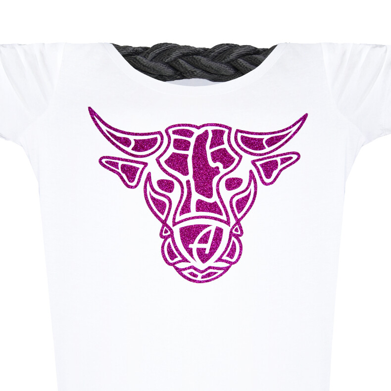 Damen Glitzer-Tshirt tailliert Kurzarmshirt Biobaumwolle Bull | White Berrystar