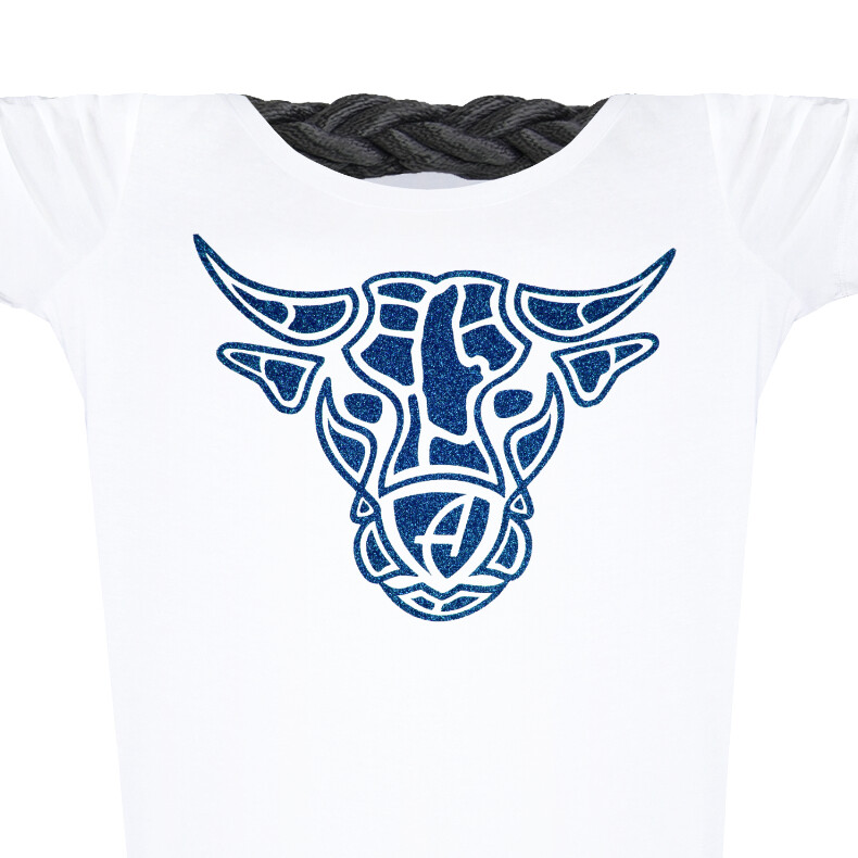 Damen Glitzer-Tshirt tailliert Kurzarmshirt Biobaumwolle Bull | White Navystar