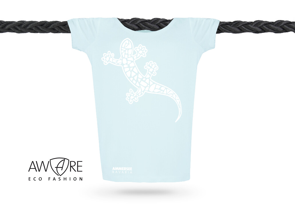 Damen T-Shirt tailliert Kurzarmshirt Biobaumwolle Gecko | Mint White