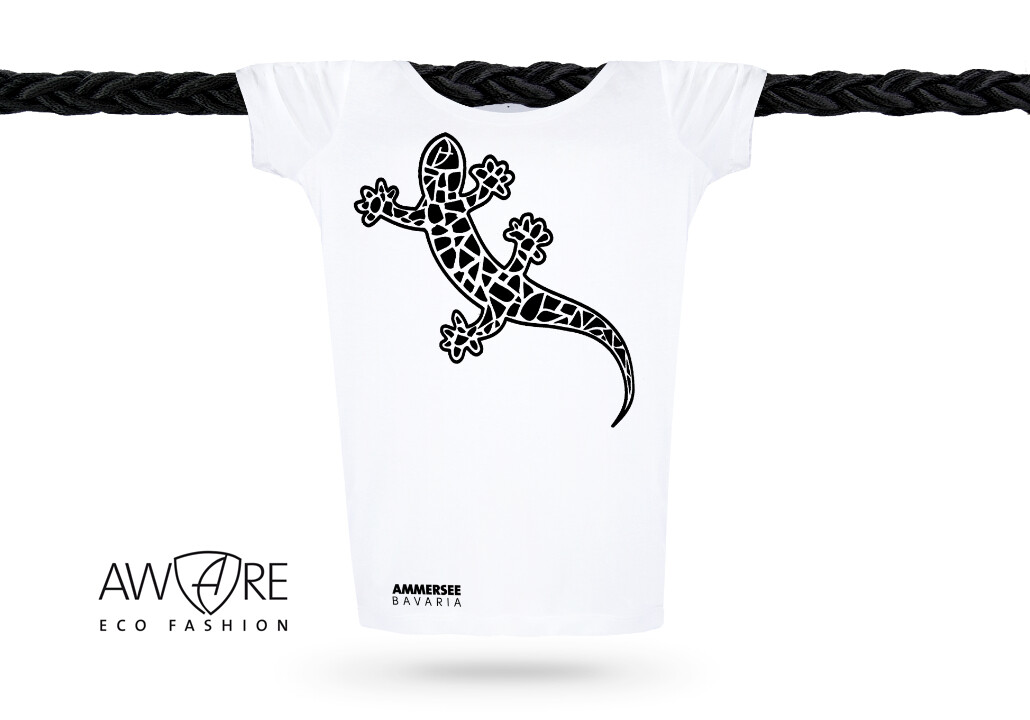 Damen T-Shirt tailliert Kurzarmshirt Biobaumwolle Gecko | White Black
