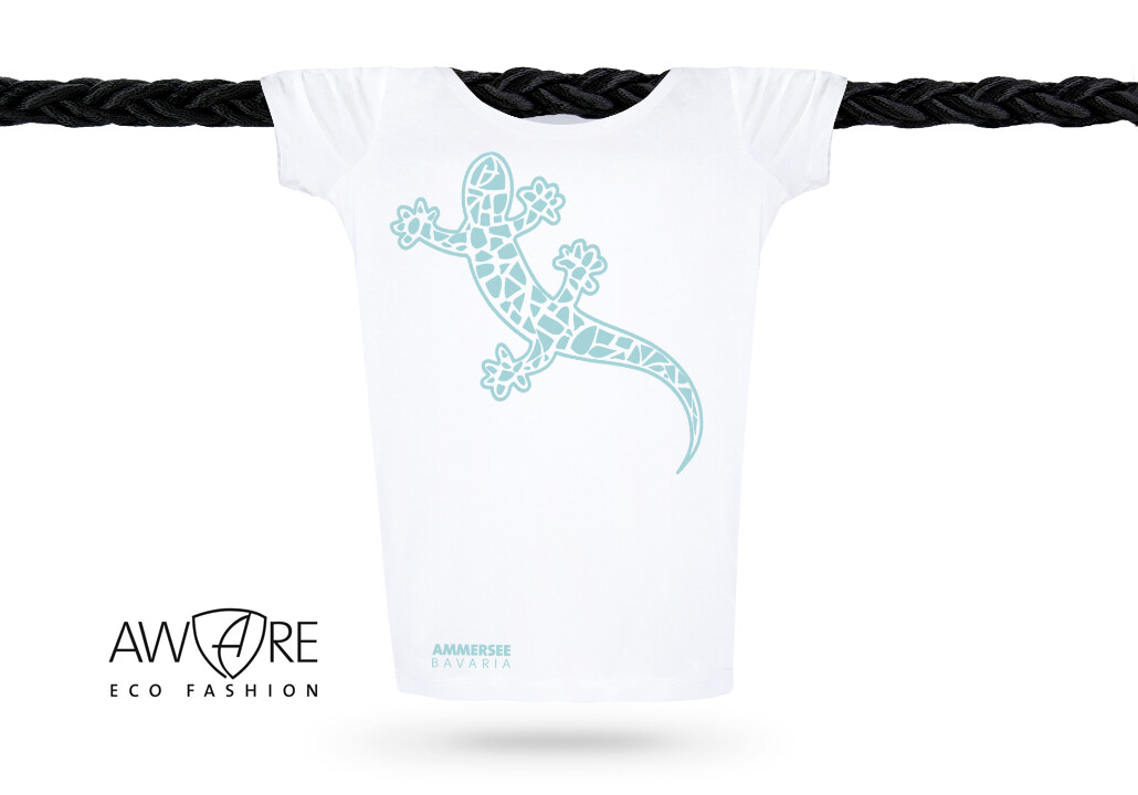 Damen T-Shirt tailliert Kurzarmshirt Biobaumwolle Gecko | White Mint