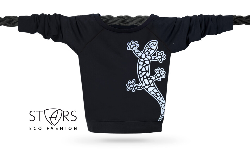 Damen Glitzer-Sweatshirt mit kurzer, lässiger Passform Gecko | Black Whitestar