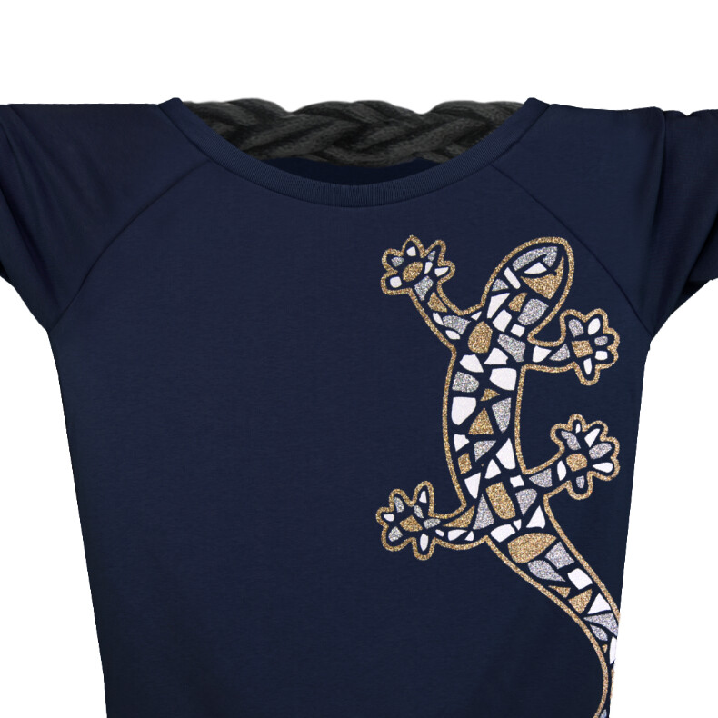 Damen Glitzer-Sweatshirt mit kurzer, lässiger Passform Gecko | Navy Goldstar