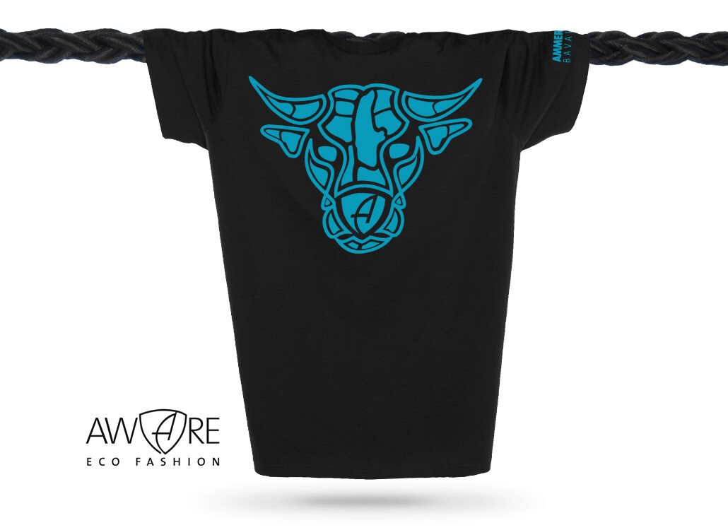 Ammersee T-Shirt Unisex Kurzarmshirt Biobaumwolle Bull | Black Aqua