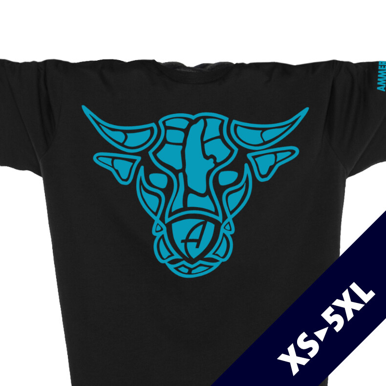 Ammersee T-Shirt Unisex Kurzarmshirt Biobaumwolle Bull | Black Aqua