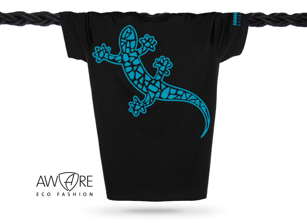 Ammersee T-Shirt Unisex Kurzarmshirt Biobaumwolle Gecko | Black Aqua