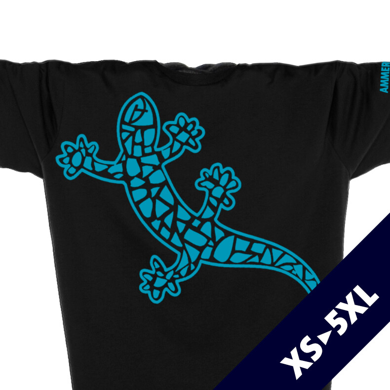 Ammersee T-Shirt Unisex Kurzarmshirt Biobaumwolle Gecko | Black Aqua