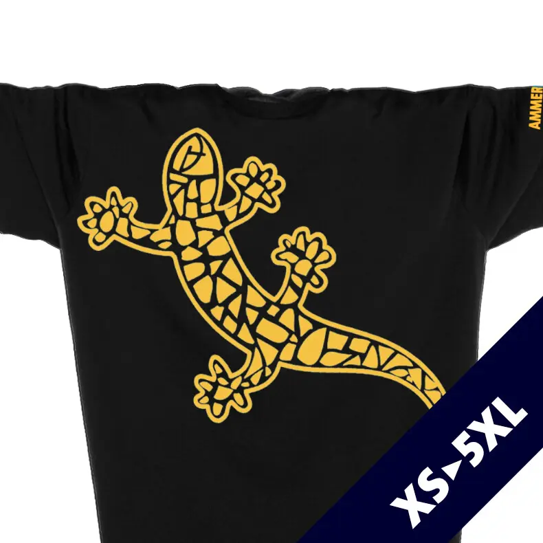 Ammersee T-Shirt Unisex Kurzarmshirt Biobaumwolle Gecko | Black Mandarin