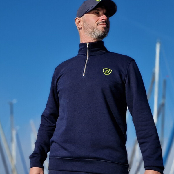 Ammersee Herren Sweatshirt Pullover mit Reissverschluss CGo | Navy Lime