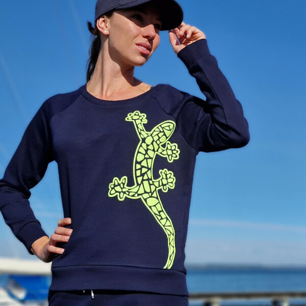 Damen Glitzer-Sweatshirt mit kurzer, lässiger Passform Gecko | Navy Limestar