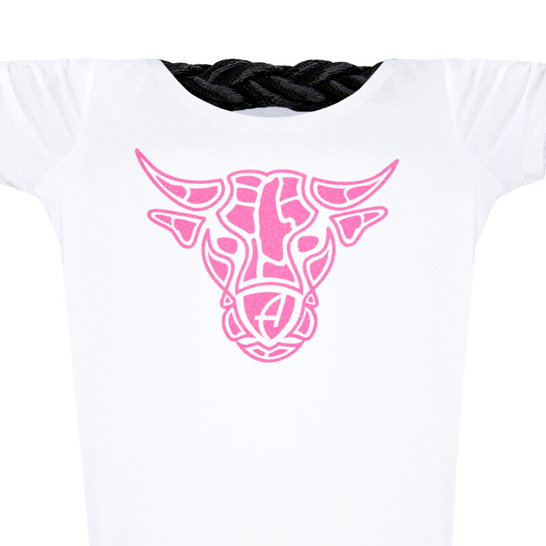 Damen Glitzer-Tshirt tailliert Kurzarmshirt Biobaumwolle Bull | White Bubblestar