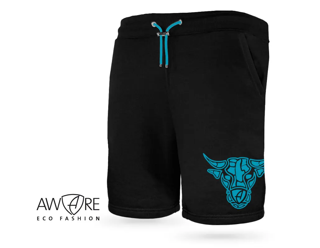 Ammersee Stier Joggingshort Ammersee Joggingshort Unisex Kurze Hose Biobaumwolle Bull | Black Aqua