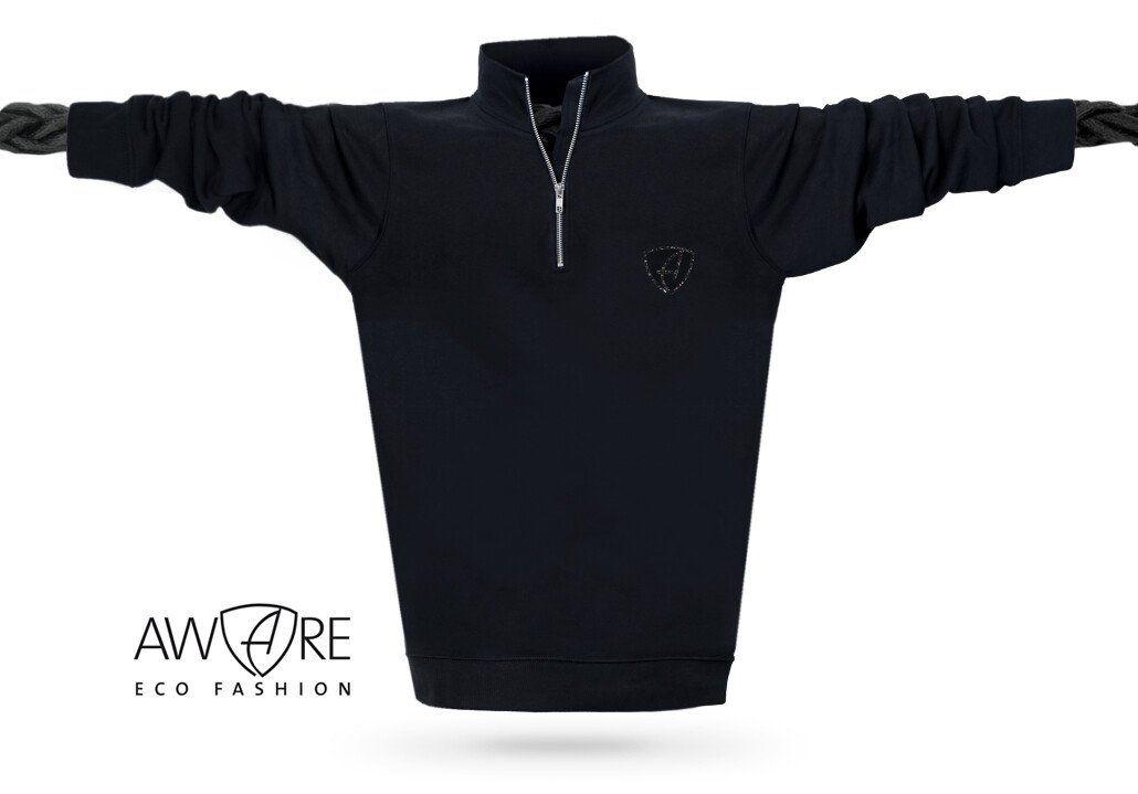 Herren Glitzer-Sweatshirt Pullover mit Reissverschluss CGo | Black Blackstar