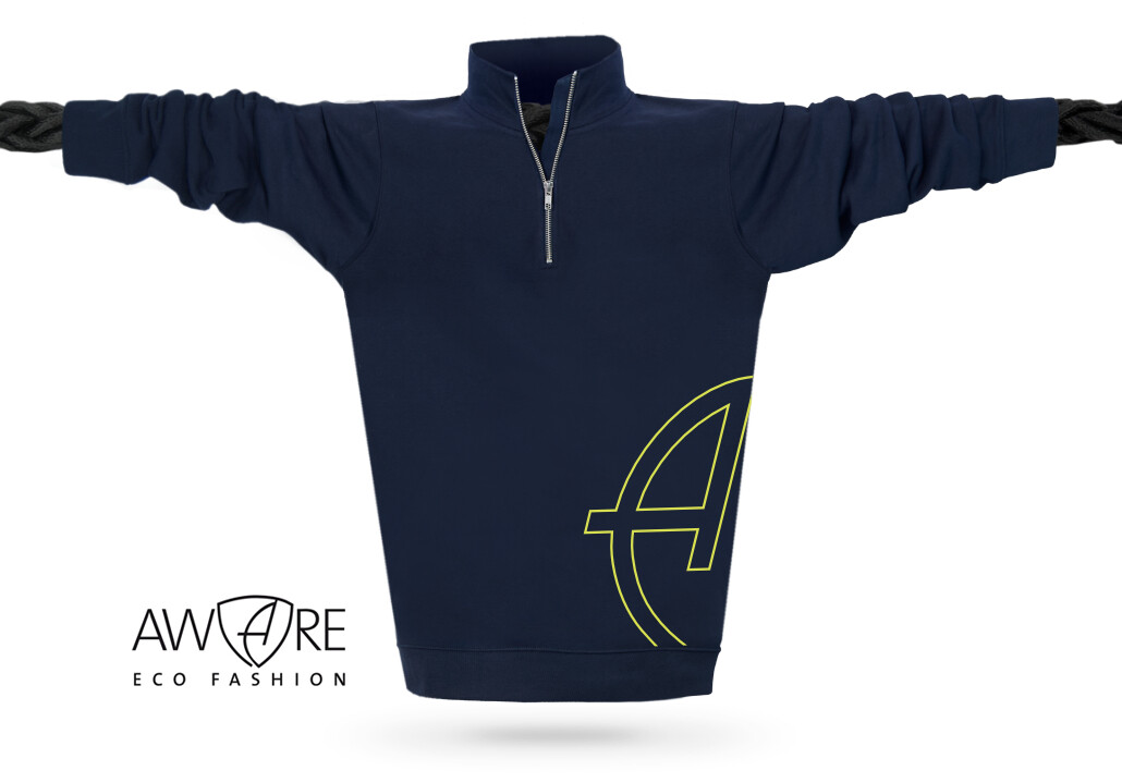 Ammersee Herren Sweatshirt Pullover mit Reissverschluss CBa | Navy Lime