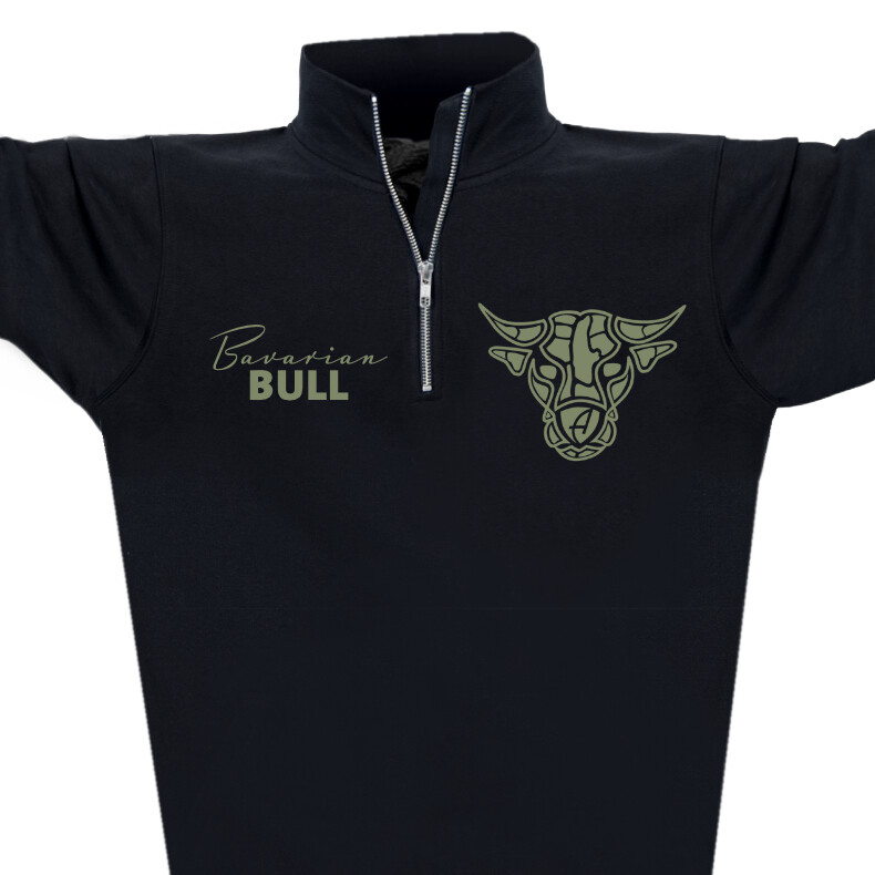 Ammersee Herren Sweatshirt Pullover mit Reissverschluss Bull | Black Khaki