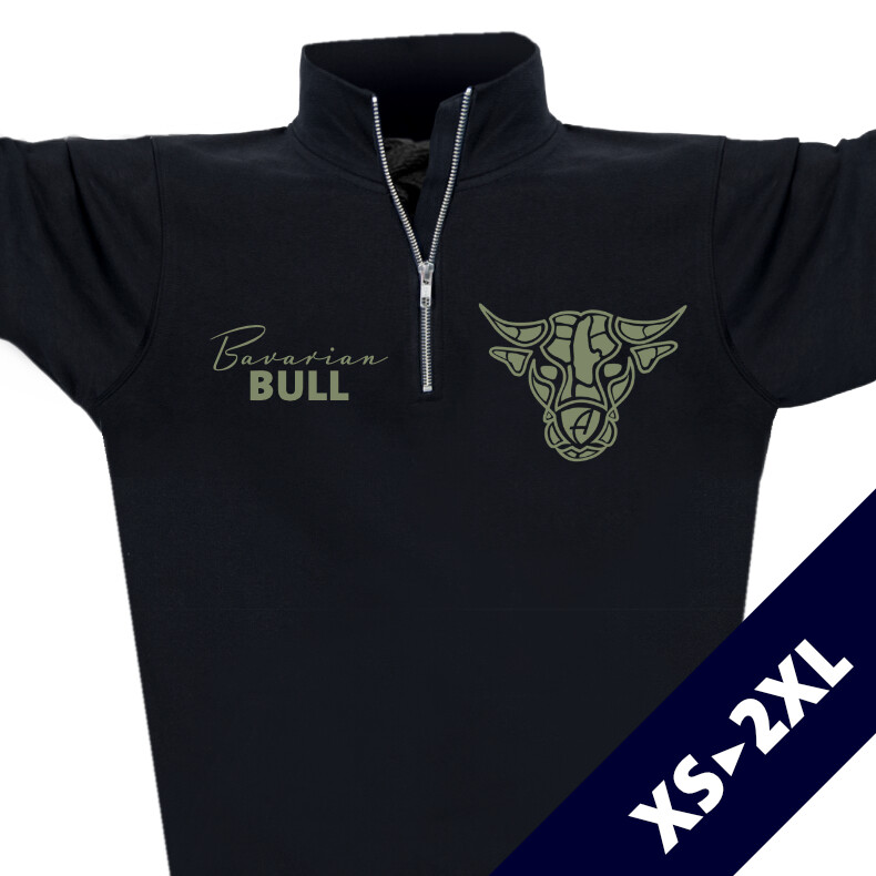 Ammersee Herren Sweatshirt Pullover mit Reissverschluss Bull | Black Khaki