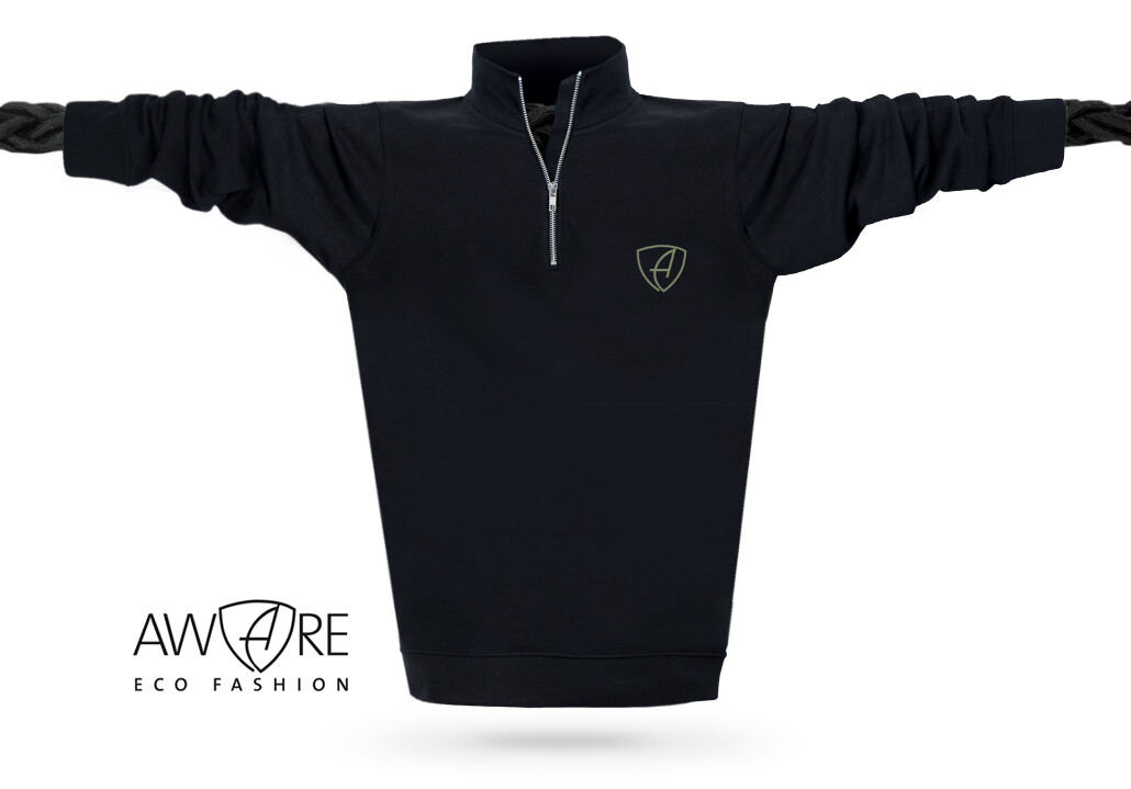 Ammersee Herren Sweatshirt Pullover mit Reissverschluss CGo | Black Khaki