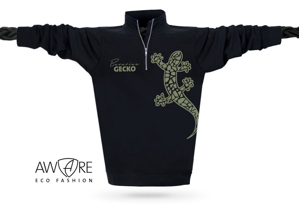 Ammersee Herren Sweatshirt Pullover mit Reissverschluss Gecko | Black Khaki
