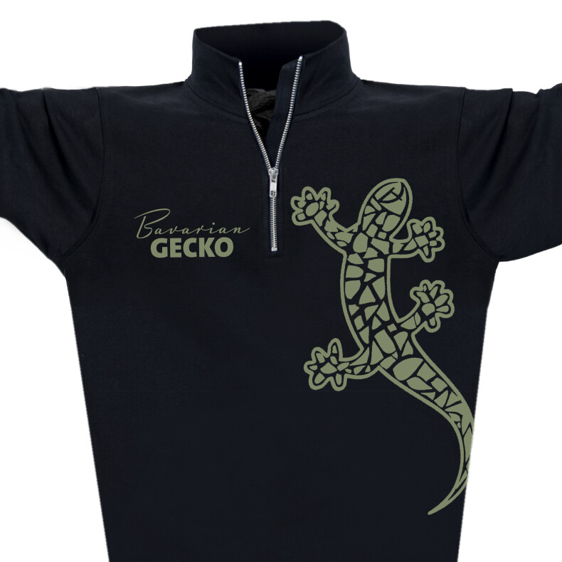 Ammersee Herren Sweatshirt Pullover mit Reissverschluss Gecko | Black Khaki