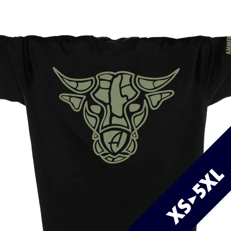 Ammersee T-Shirt Unisex Kurzarmshirt Biobaumwolle Bull | Black Khaki