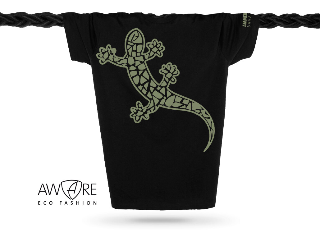 Ammersee T-Shirt Unisex Kurzarmshirt Biobaumwolle Gecko | Black Khaki