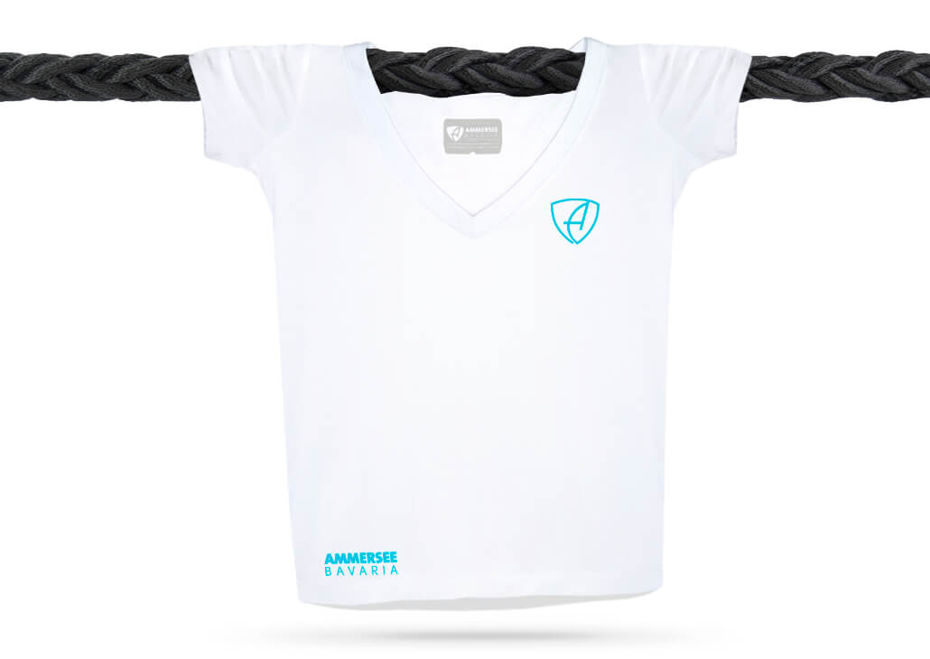 Damen T-shirt V-Ausschnitt Kurzarmshirt Damen T-shirt V-Ausschnitt Kurzarmshirt Biobaumwolle CGo | White Aqua