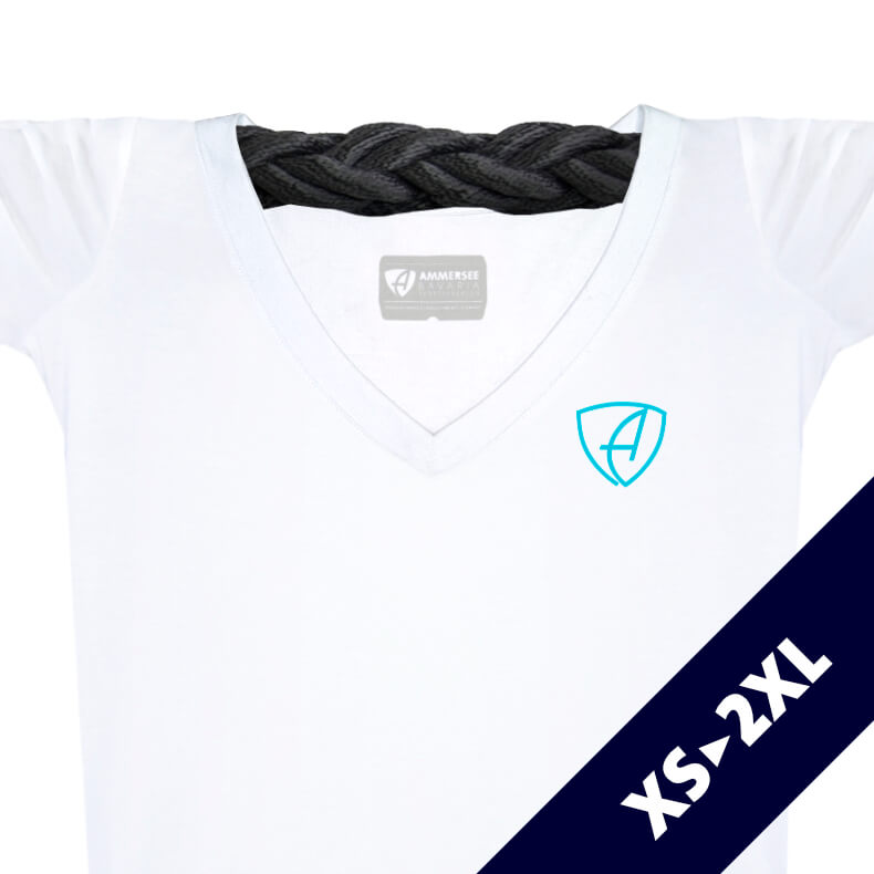 Damen T-shirt V-Ausschnitt Kurzarmshirt Biobaumwolle CGo | White Aqua