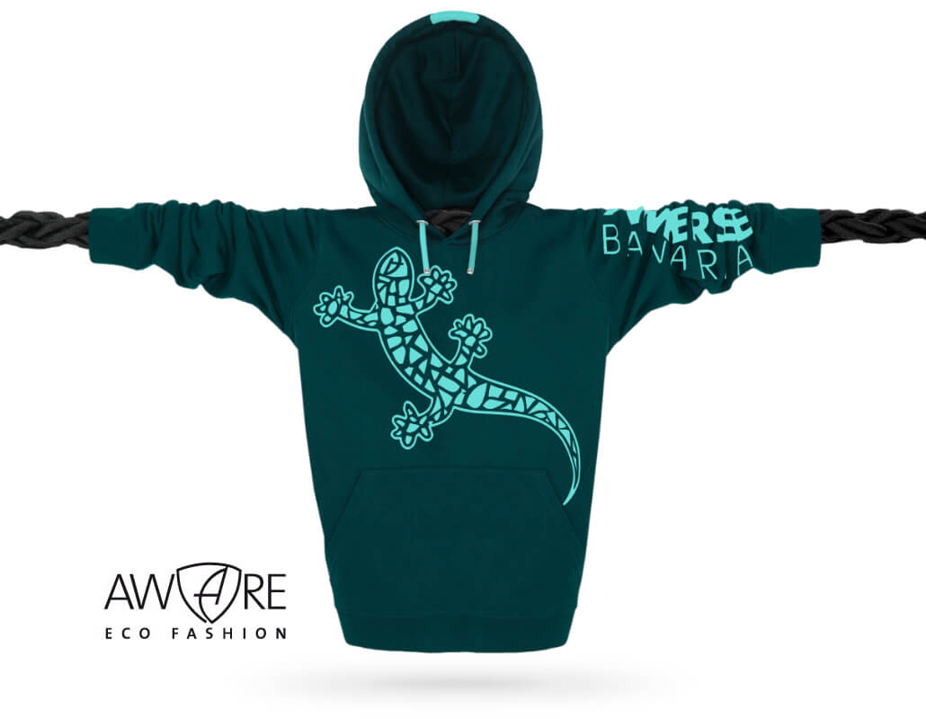 Ammersee Kapuzenpullover Forest Grün Ammersee Gecko Kapuzenpullover Hoodie 100% Biobaumwolle Gk | Forest Mint