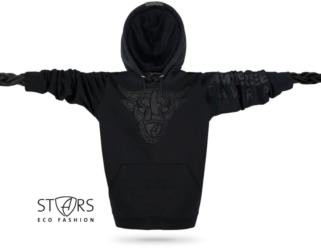 Ammersee Glitzer-Kapuzenpullover Schwarz Glitzer-Kapuzenpullover Unisex Hoodie 100% Biobaumwolle Bull | Black Blackstar