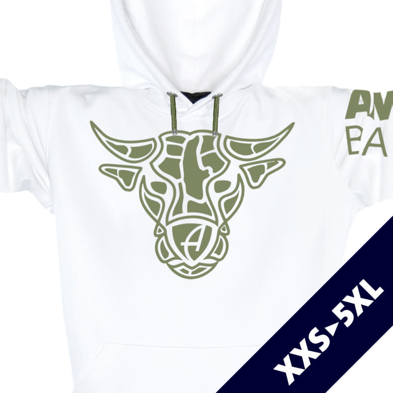 Ammersee Stier Kapuzenpullover Hoodie 100% Biobaumwolle Bull | White Khaki