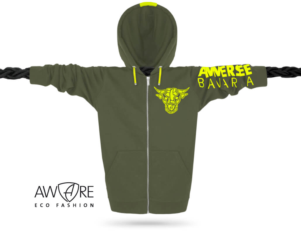 Ammersee Stier-Kapuzenjacke Khaki Stier-Kapuzenjacke Unisex 100% Biobaumwolle Bull One | Khaki Lime
