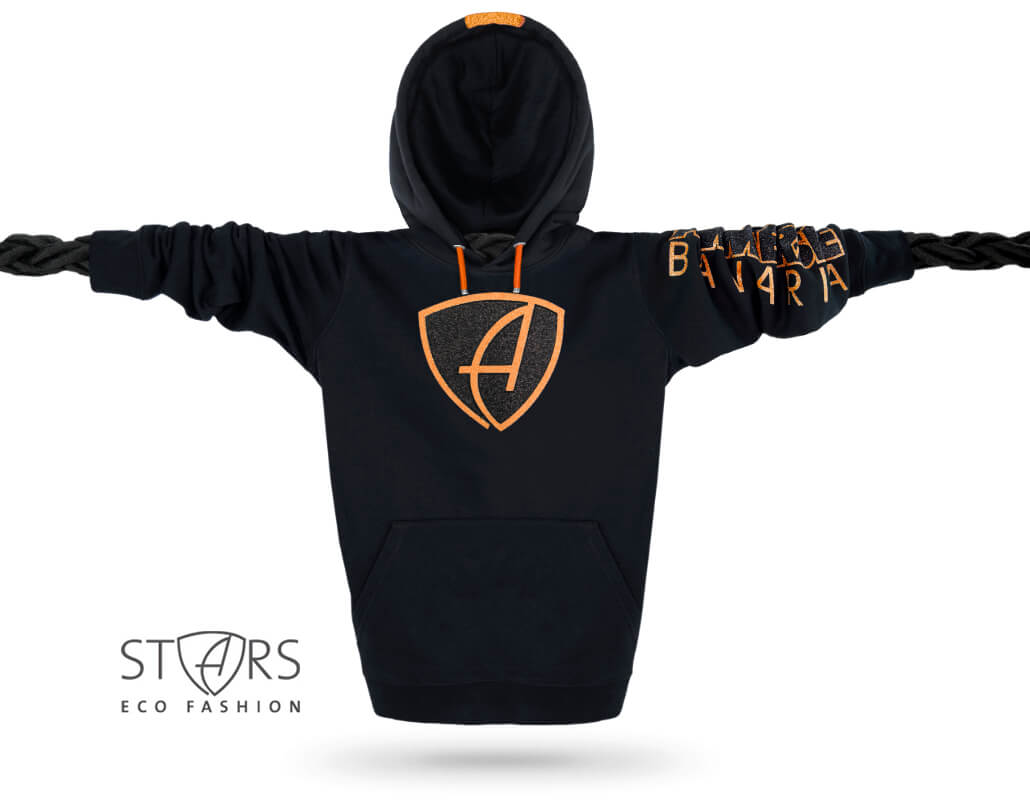 Ammersee Glitzer-Kapuzenpullover Schwarz Glitzer-Kapuzenpullover Unisex Hoodie 100% Biobaumwolle CBo | Black Orangestar