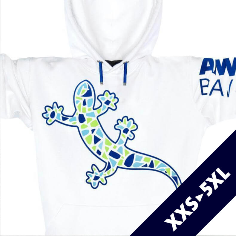 Ammersee Echsen Kapuzenpullover Hoodie 100% Biobaumwolle Gecko | White Spring