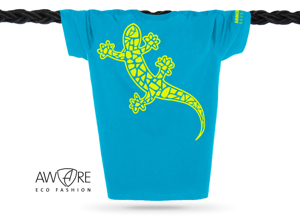 AMMERSEE T-Shirt Unisex Aqua Ammersee Echsen T-Shirt Unisex 100 % Biobaumwolle Gecko One | Aqua Lime