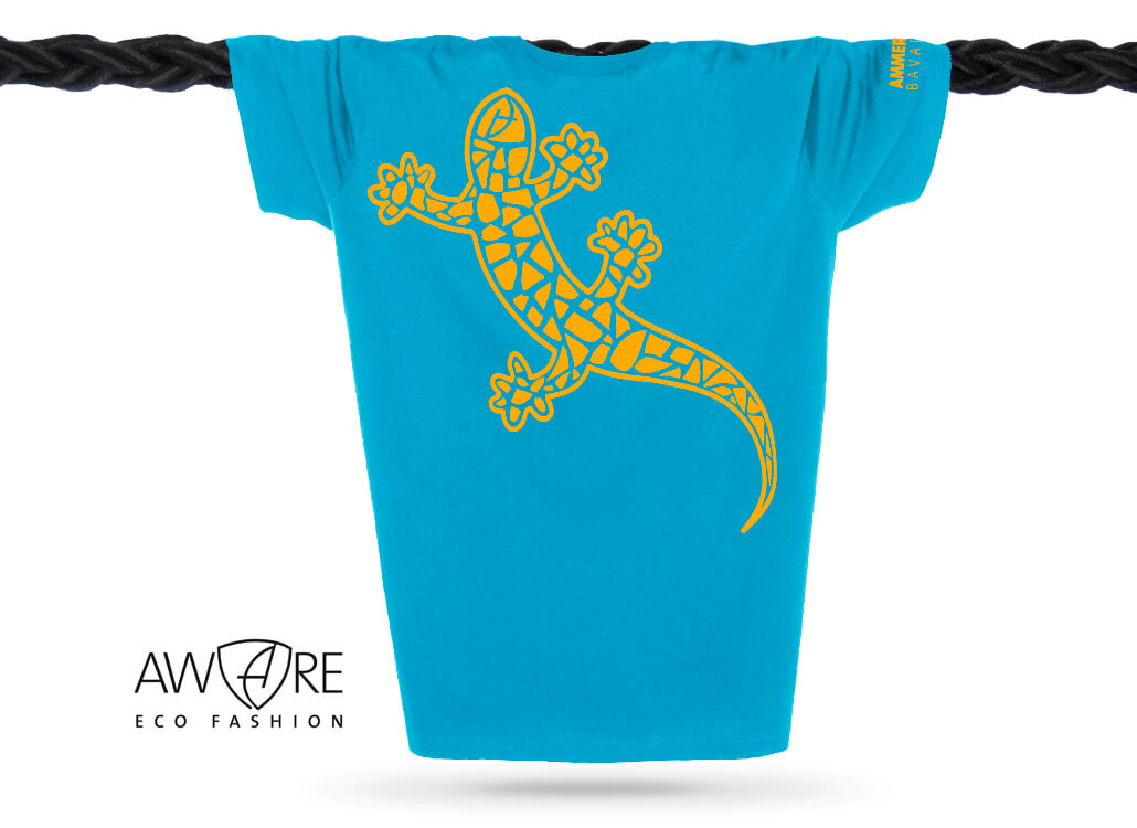AMMERSEE T-Shirt Unisex Aqua Ammersee Echsen T-Shirt Unisex 100 % Biobaumwolle Gecko One | Aqua Mandarin