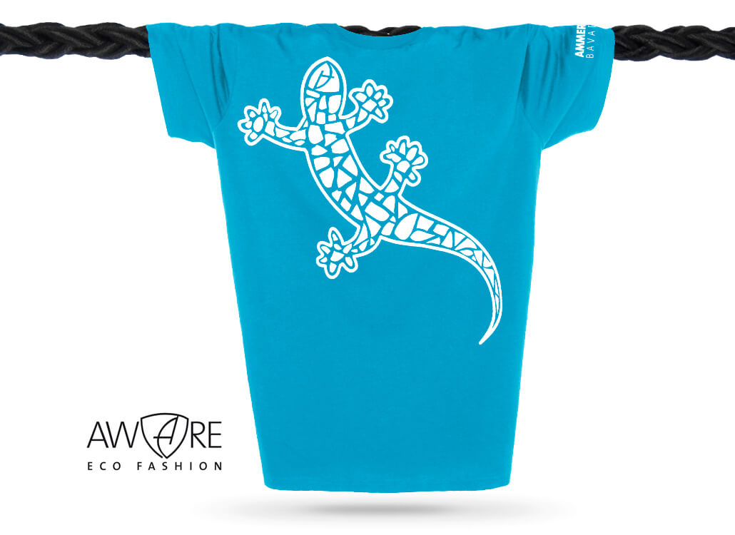 AMMERSEE T-Shirt Unisex Aqua Ammersee Echsen T-Shirt Unisex 100 % Biobaumwolle Gecko One | Aqua White
