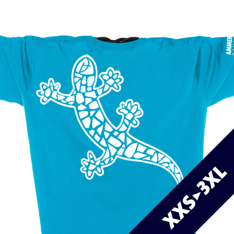 Ammersee Echsen T-Shirt Unisex 100 % Biobaumwolle Gecko One | Aqua White