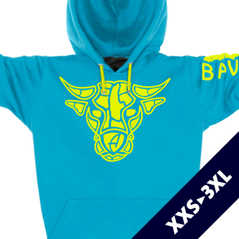 Ammersee Stier Kapuzenpullover Hoodie 100% Biobaumwolle Bull One | Aqua Lime