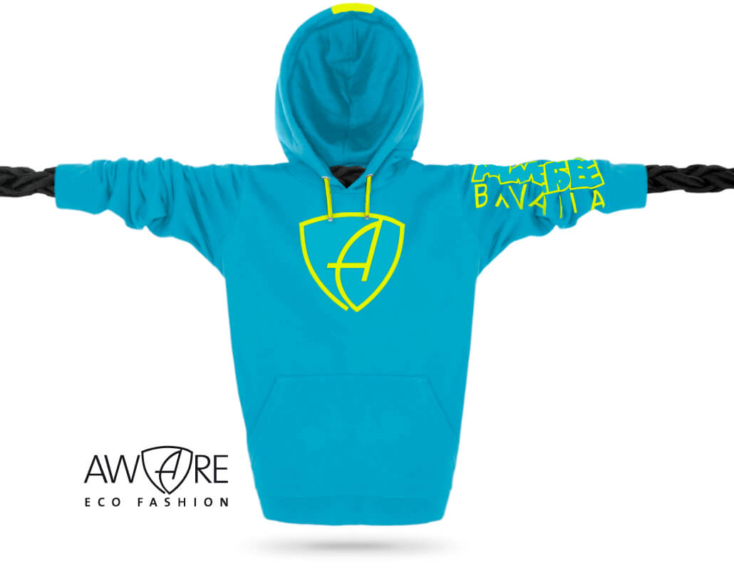 Ammersee Kapuzenpullover Aqua-Blue Ammersee Kapuzenpullover Hoodie 100% Biobaumwolle CBo | Aqua Lime