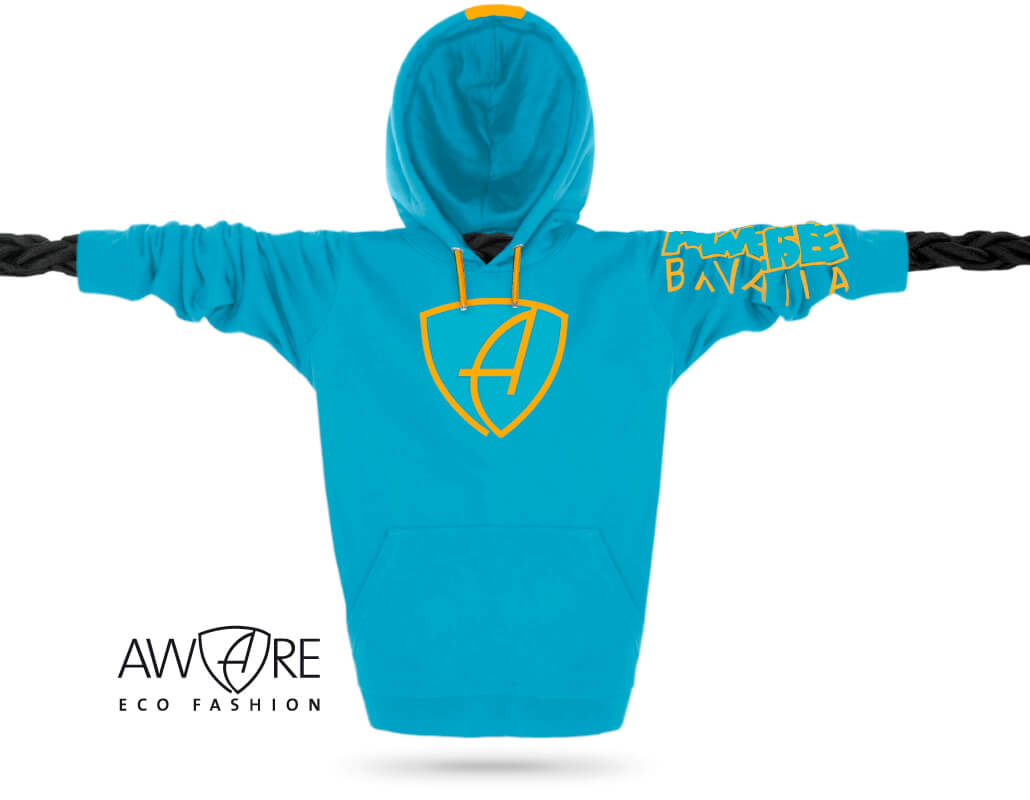 Ammersee Kapuzenpullover Aqua-Blue Ammersee Kapuzenpullover Hoodie 100% Biobaumwolle CBo | Aqua Mandarin
